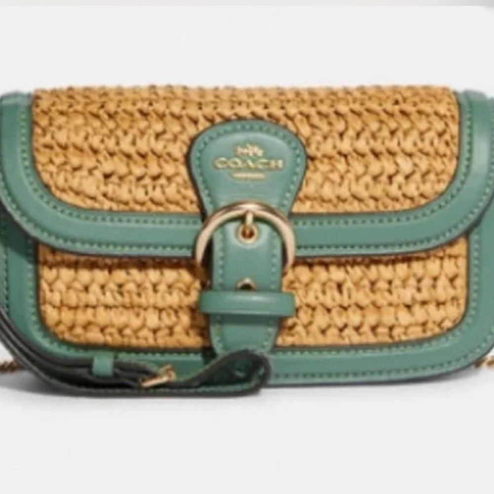 NWT NEW PRISTINE! *Coach* Seagrass Green Leather Crossbody Straw Summer Chain